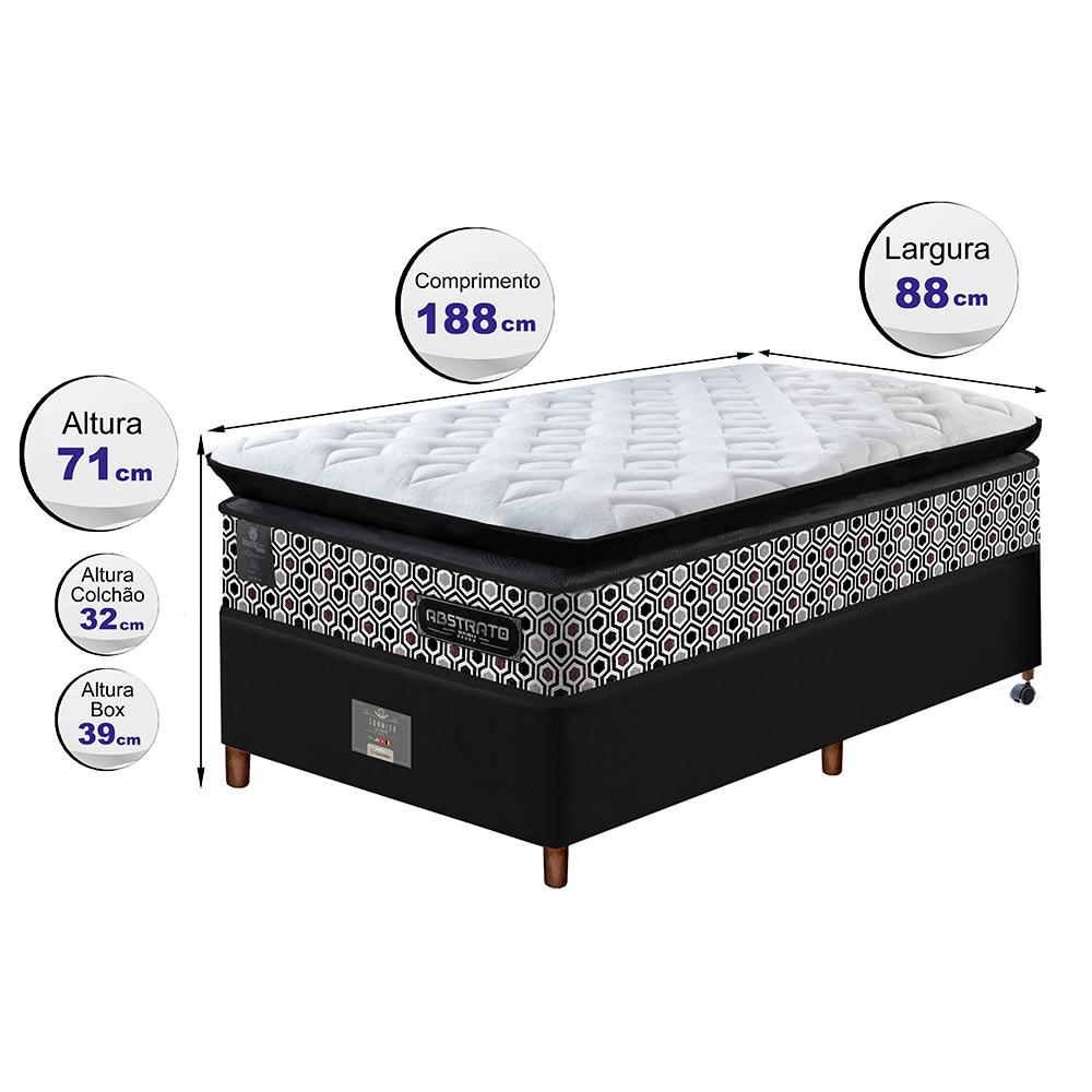 Cama Box Solteiro Colchão Pillow Top + Box 88x188x70 Molas Ensacadas Cama inBox Abstrato