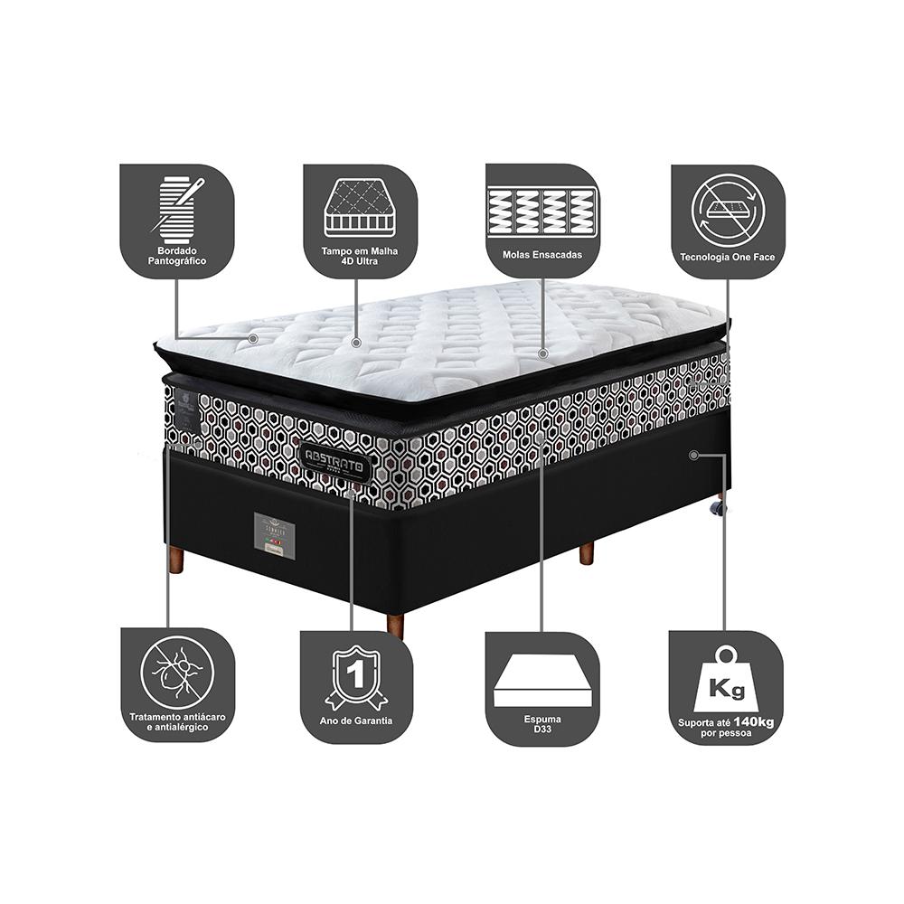 Cama Box Solteiro Colchão Pillow Top + Box 88x188x70 Molas Ensacadas Cama inBox Abstrato