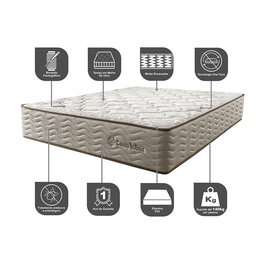 Colchão King Molas Ensacadas Euro 193x203x32 Cama inBox Ocean Bege