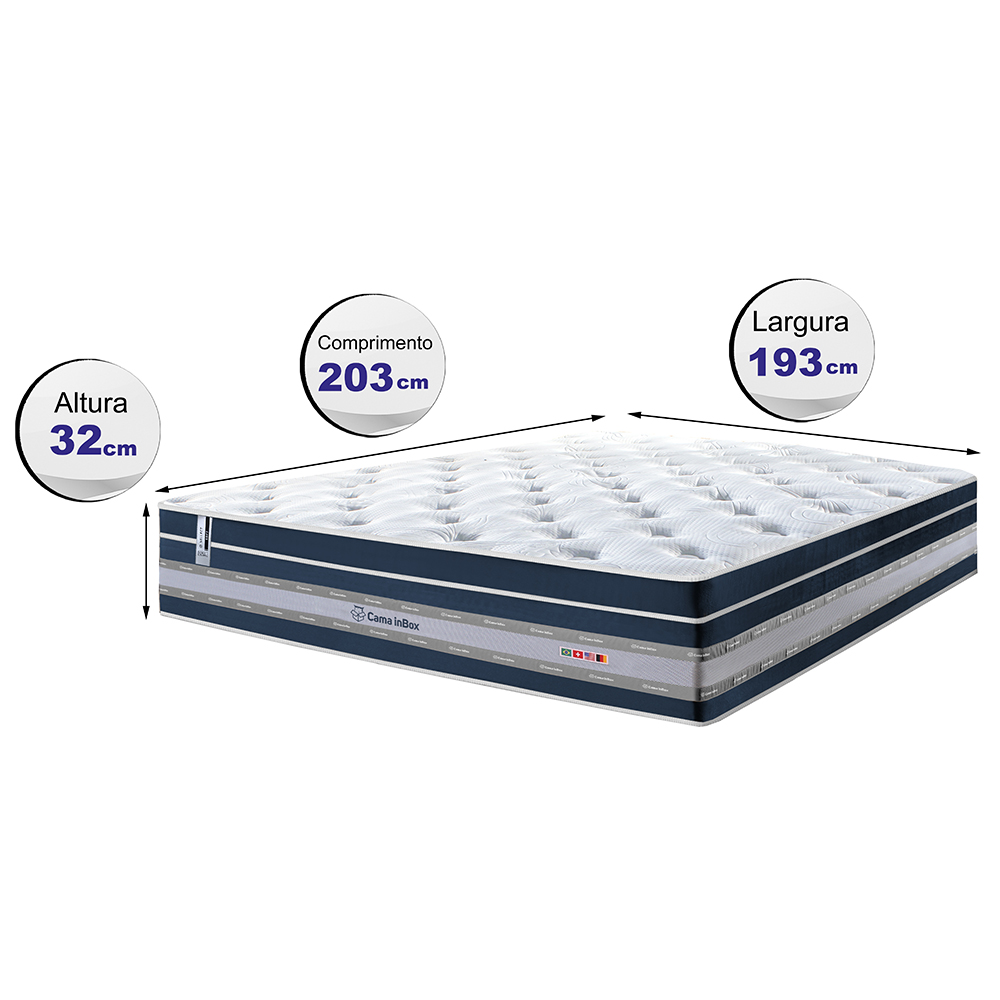 Colchão King de Molas Ensacadas Cama inBox Select Euro Soft 193x203x32 Azul