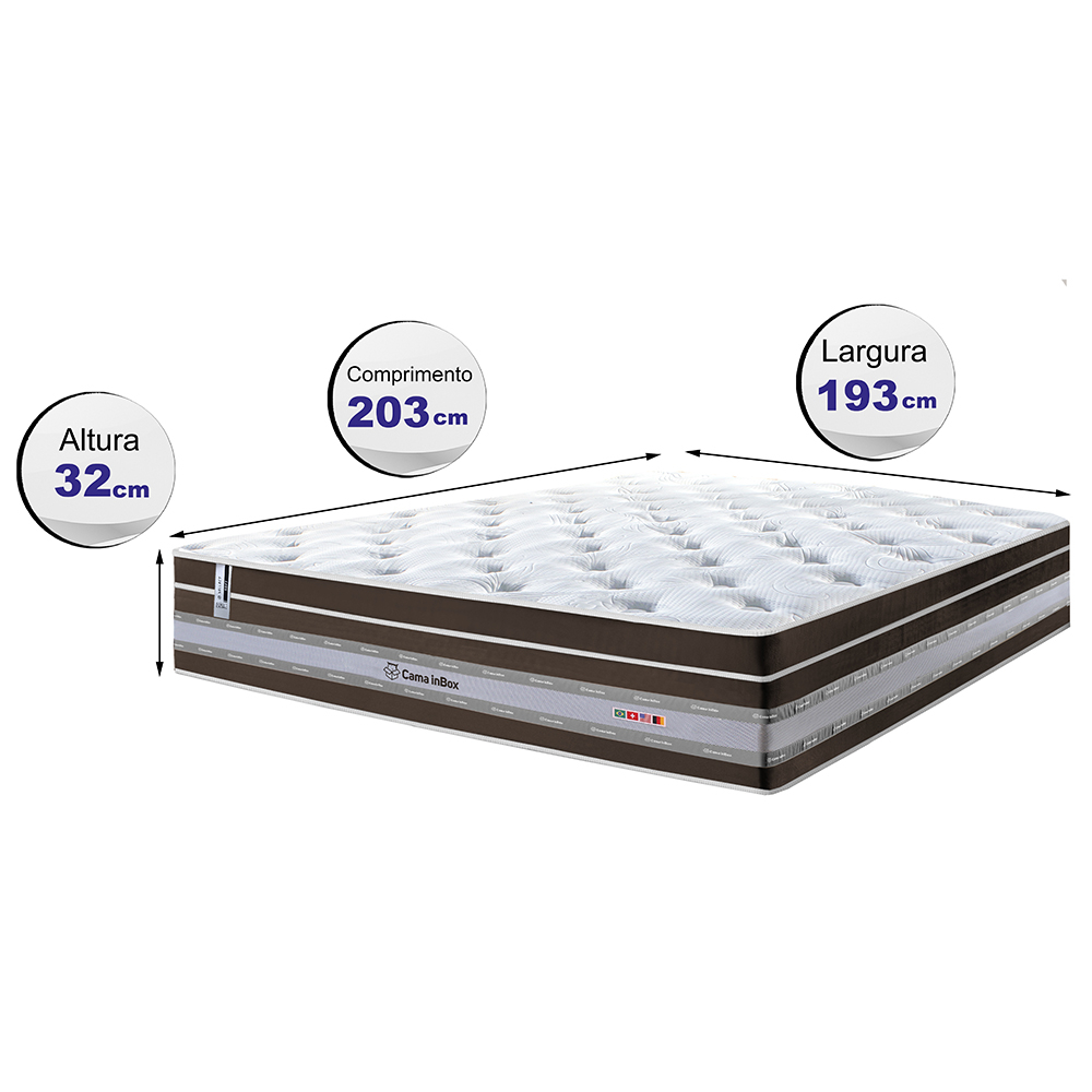 Colchão King de Molas Ensacadas Cama inBox Select Euro Soft 193x203x32 Café