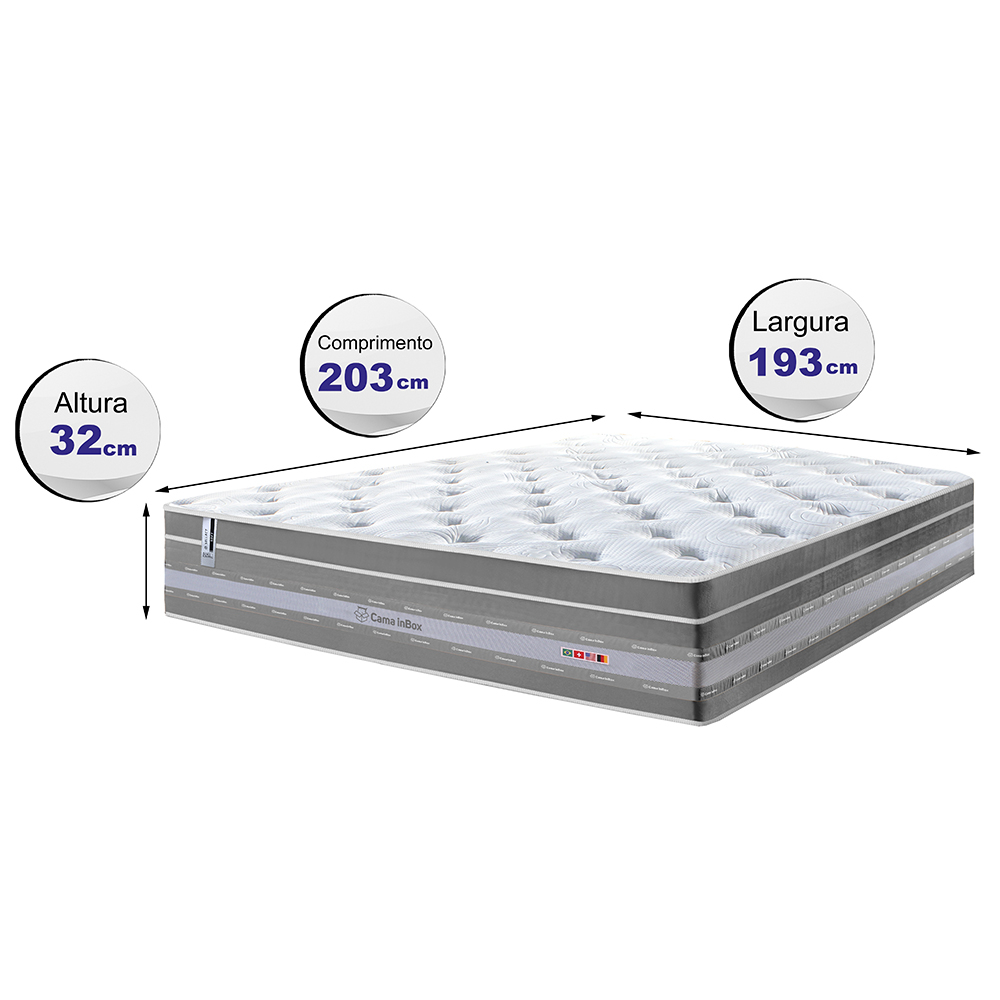 Colchão King de Molas Ensacadas Cama inBox Select Euro Soft 193x203x32 Cinza