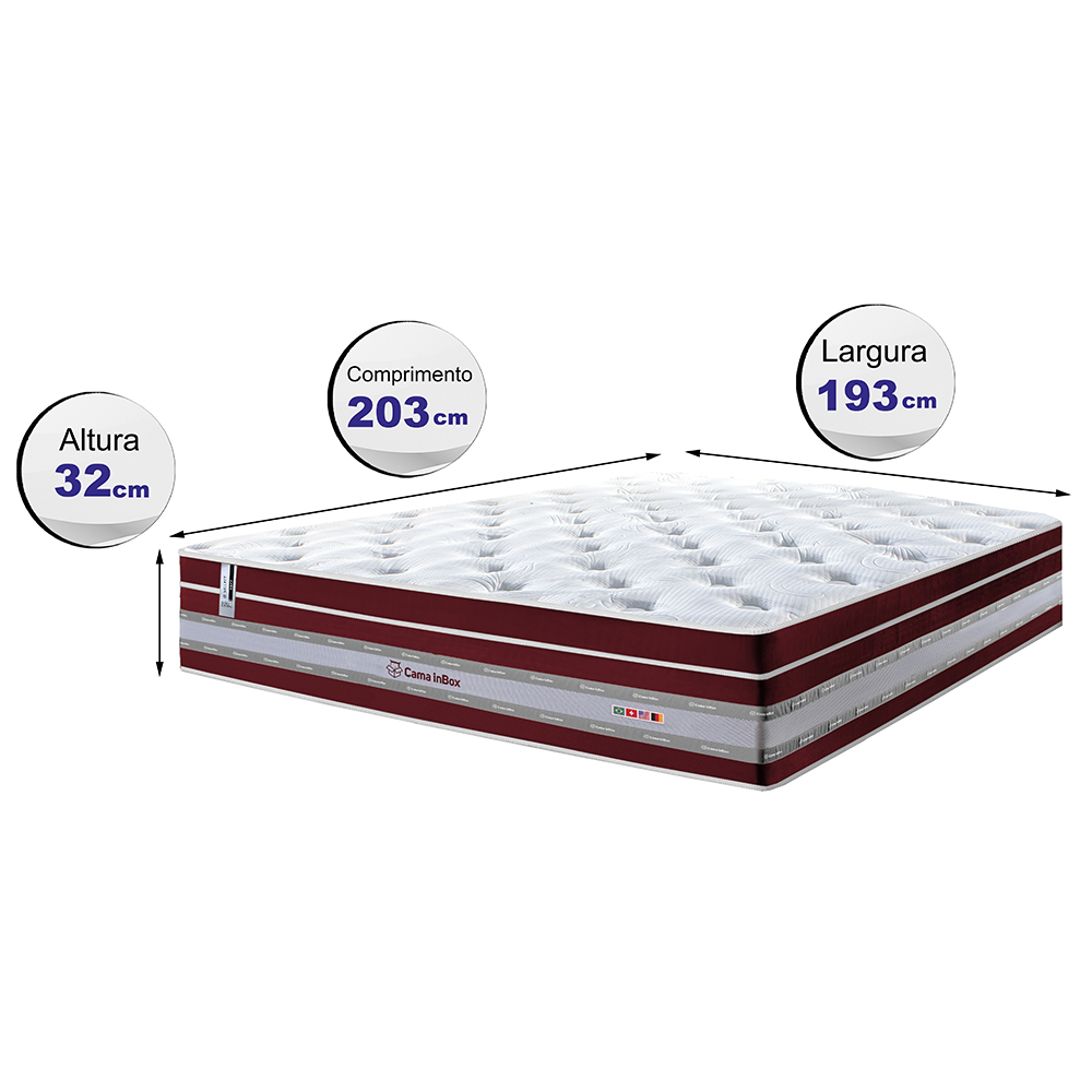 Colchão King de Molas Ensacadas Cama inBox Select Euro Soft 193x203x32 Vinho
