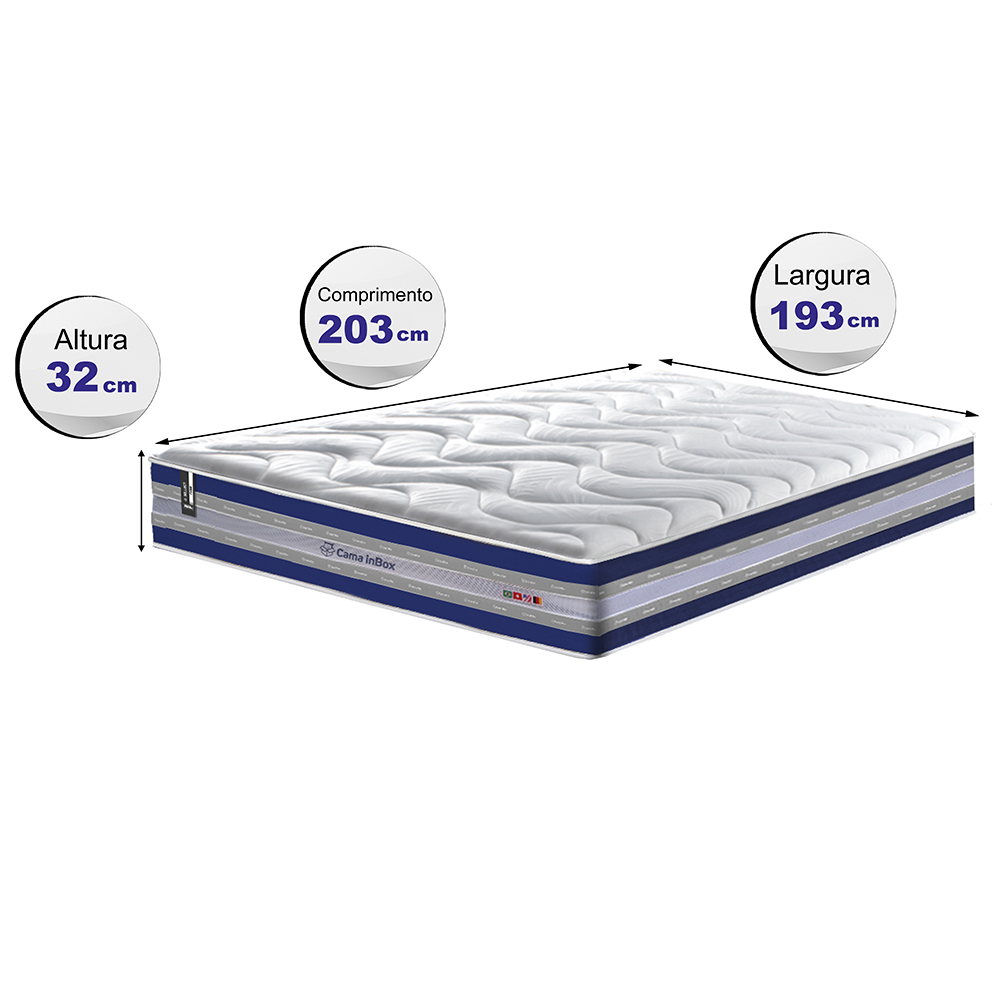 Colchão King de Molas Ensacadas D33 Cama inBox Select Firme 193x203x32 Azul