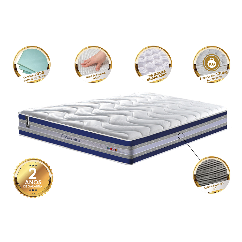 Colchão King de Molas Ensacadas D33 Cama inBox Select Firme 193x203x32 Azul