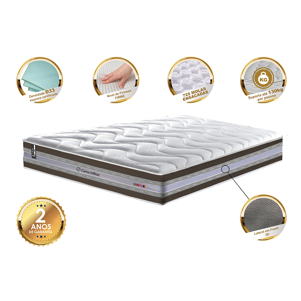 Colchão King de Molas Ensacadas D33 Cama inBox Select Firme 193x203x32 Café