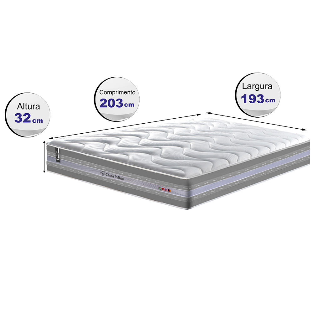 Colchão King de Molas Ensacadas D33 Cama inBox Select Firme 193x203x32 Cinza