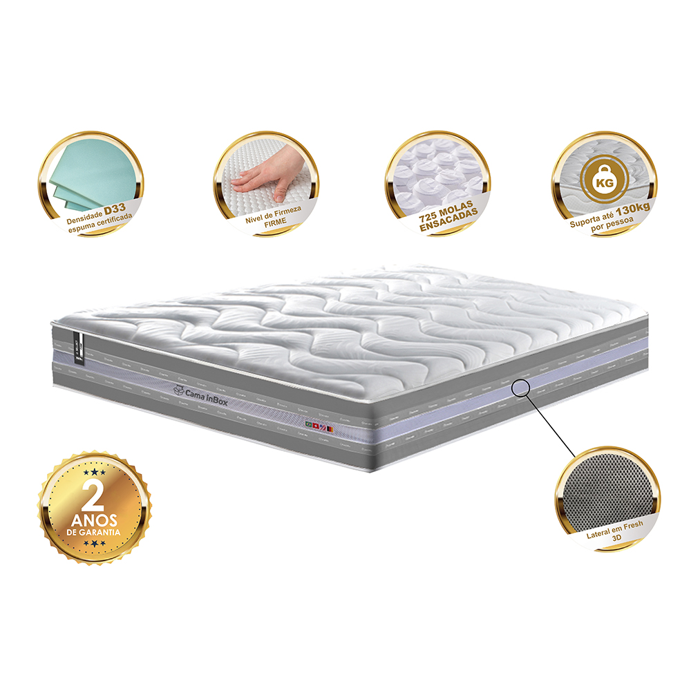 Colchão King de Molas Ensacadas D33 Cama inBox Select Firme 193x203x32 Cinza
