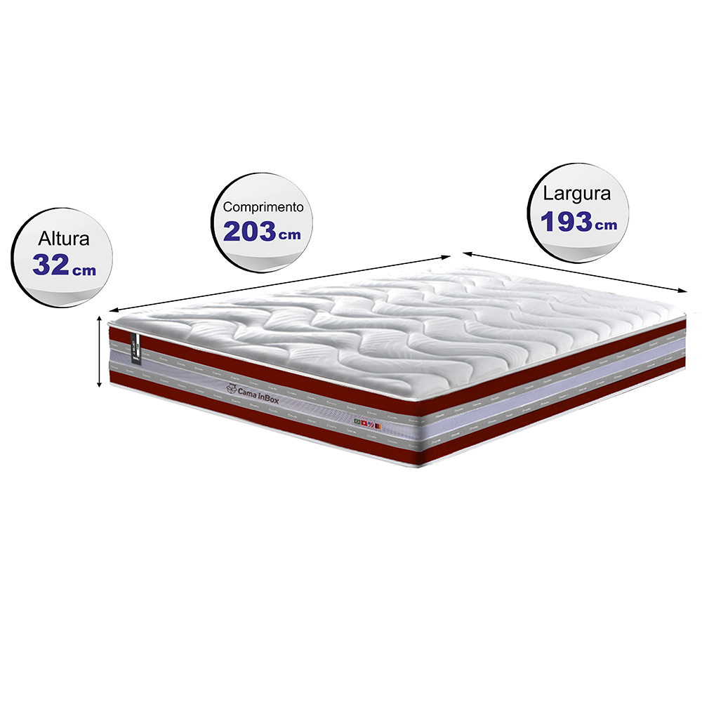 Colchão King de Molas Ensacadas D33 Cama inBox Select Firme 193x203x32 Vermelho