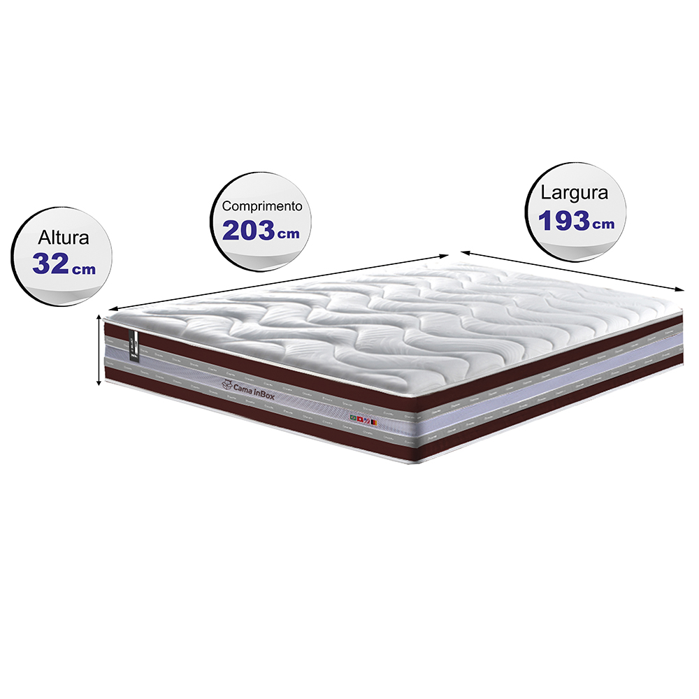 Colchão King de Molas Ensacadas D33 Cama inBox Select Firme 193x203x32 Vinho