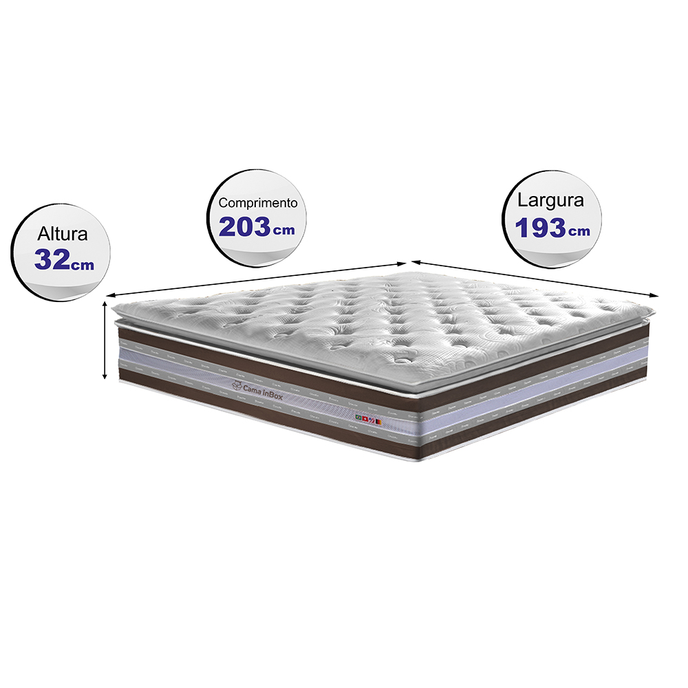 Colchão King de Molas Ensacadas D33 com Pillow TOP Cama inBox Select 193x203x32 Café