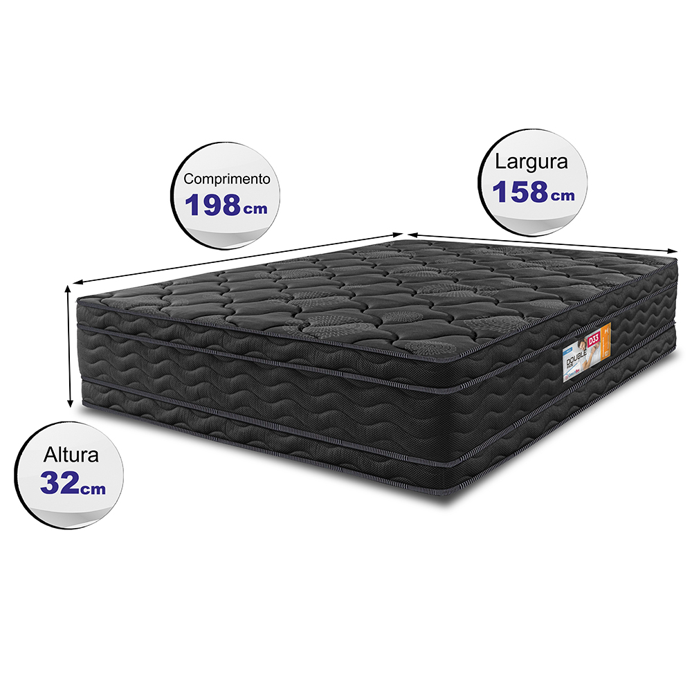 Colchão Queen Ortopédico Black 158x198x32 Double Face Espuma D33 Preto