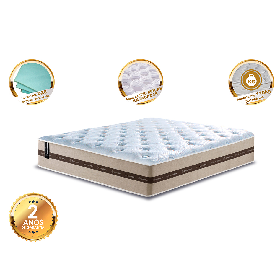 Colchão Queen de Molas Ensacadas Cama inBox Select Basic 158x198x26 Bege