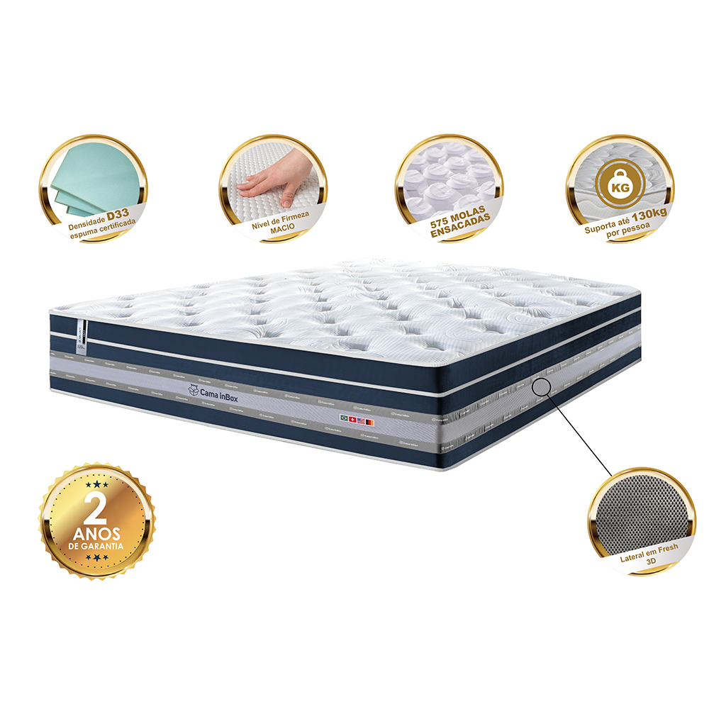Colchão Queen de Molas Ensacadas Cama inBox Select Euro Soft 158x198x32 Azul