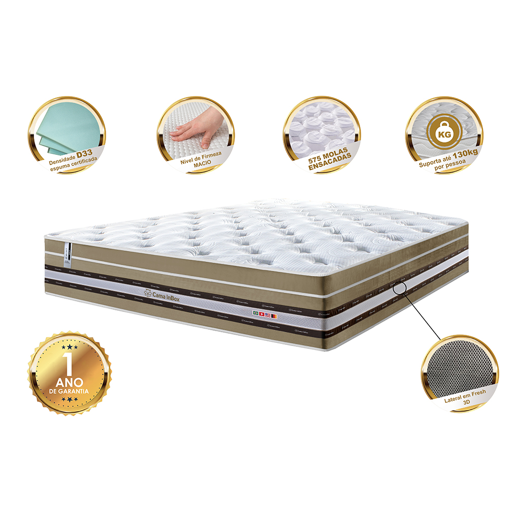 Colchão Queen de Molas Ensacadas Cama inBox Select Euro Soft 158x198x32 Bege
