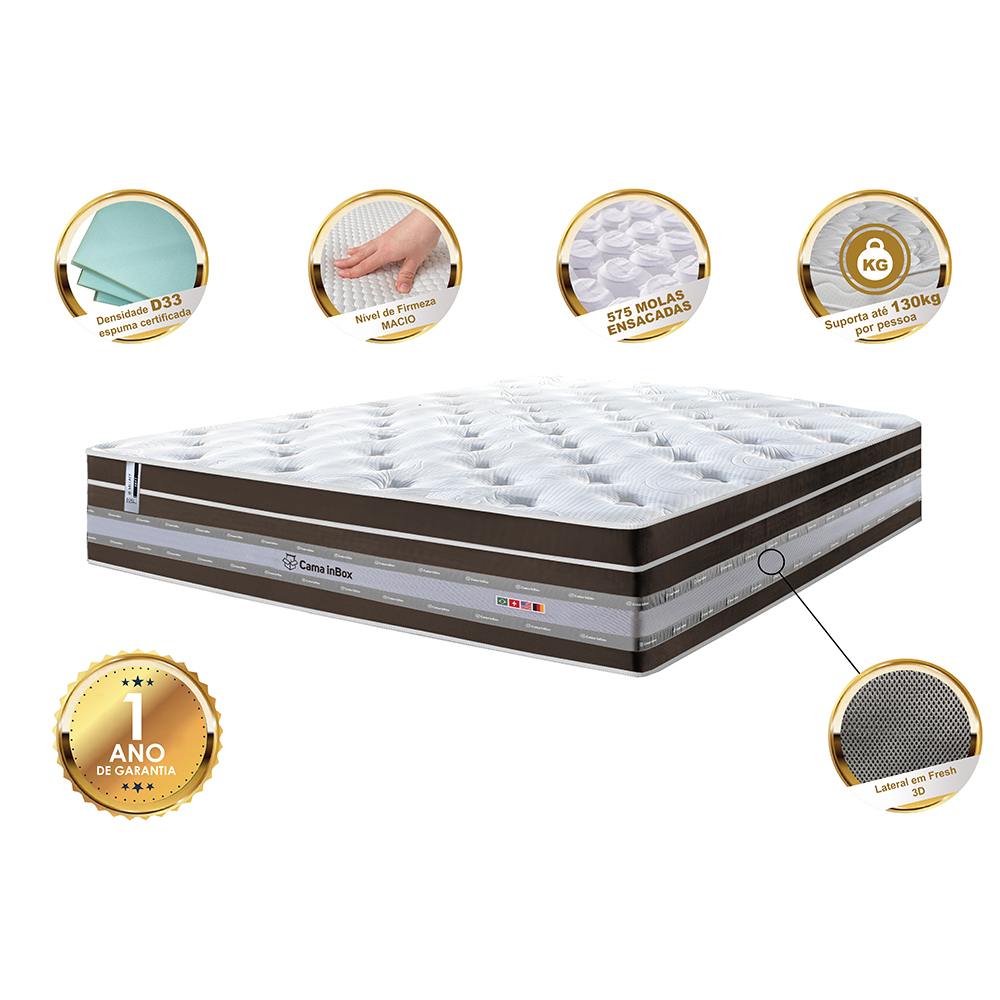 Colchão Queen de Molas Ensacadas Cama inBox Select Euro Soft 158x198x32 Café