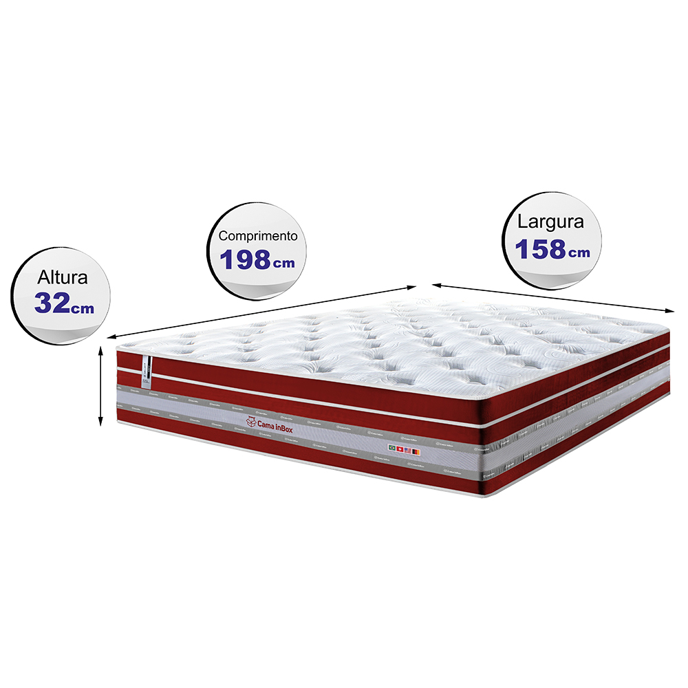 Colchão Queen de Molas Ensacadas Cama inBox Select Euro Soft 158x198x32 Vermelho