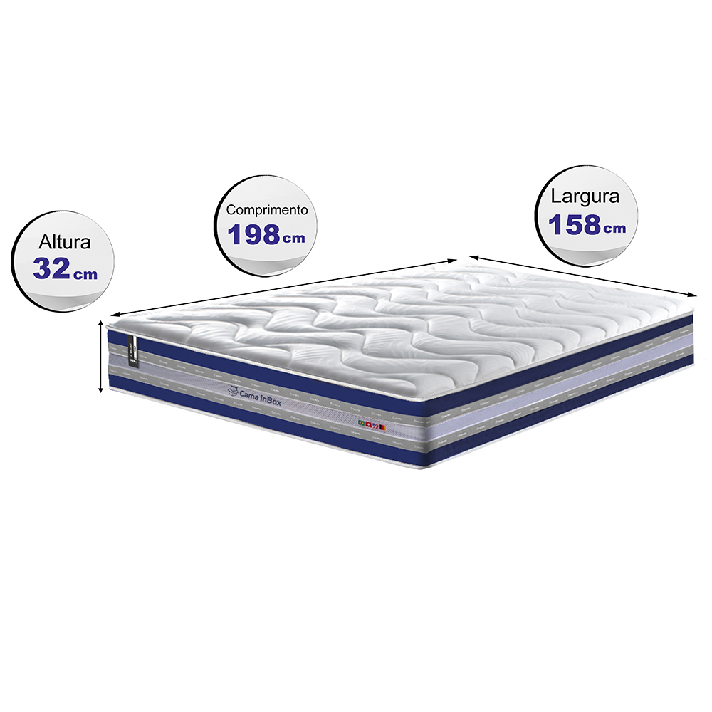 Colchão Queen de Molas Ensacadas D33 Cama inBox Select Firme 158x198x32 Azul