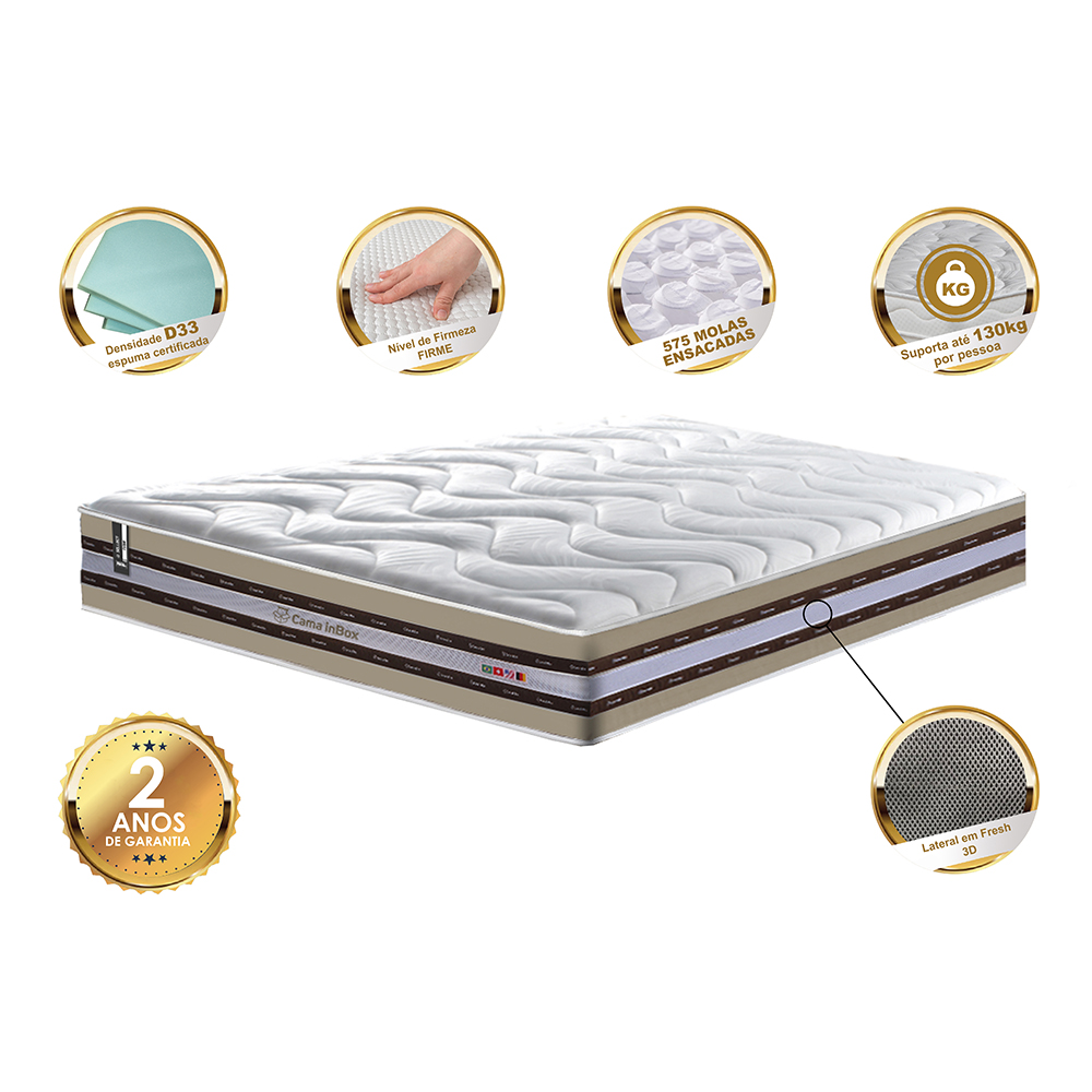 Colchão Queen de Molas Ensacadas D33 Cama inBox Select Firme 158x198x32 Bege