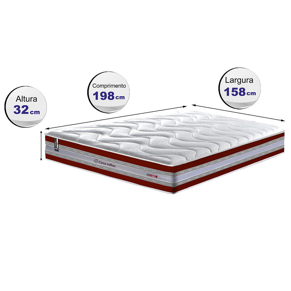 Colchão Queen de Molas Ensacadas D33 Cama inBox Select Firme 158x198x32 Vermelho