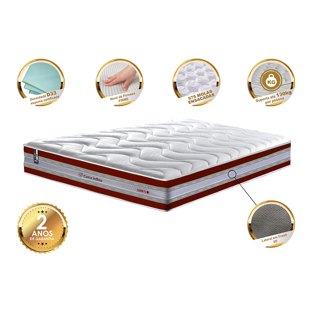 Colchão Queen de Molas Ensacadas D33 Cama inBox Select Firme 158x198x32 Vermelho