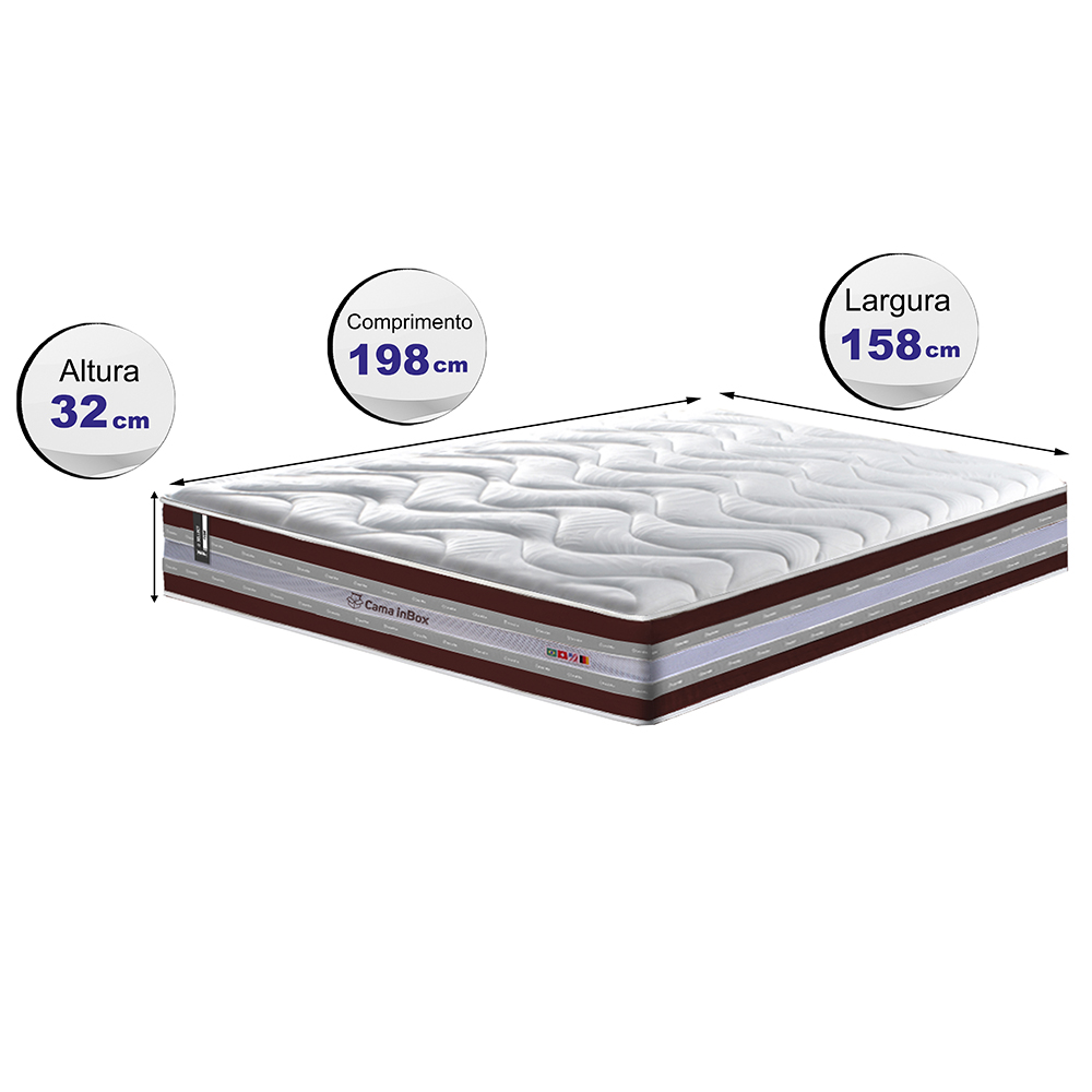 Colchão Queen de Molas Ensacadas D33 Cama inBox Select Firme 158x198x32 Vinho