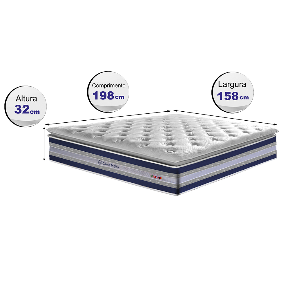 Colchão Queen de Molas Ensacadas D33 com Pillow TOP Cama inBox Select 158x198x32 Azul