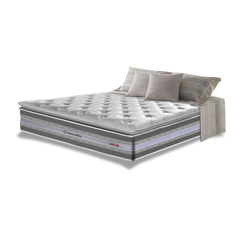 Colchão Queen de Molas Ensacadas D33 com Pillow TOP Cama inBox Select 158x198x32 Cinza