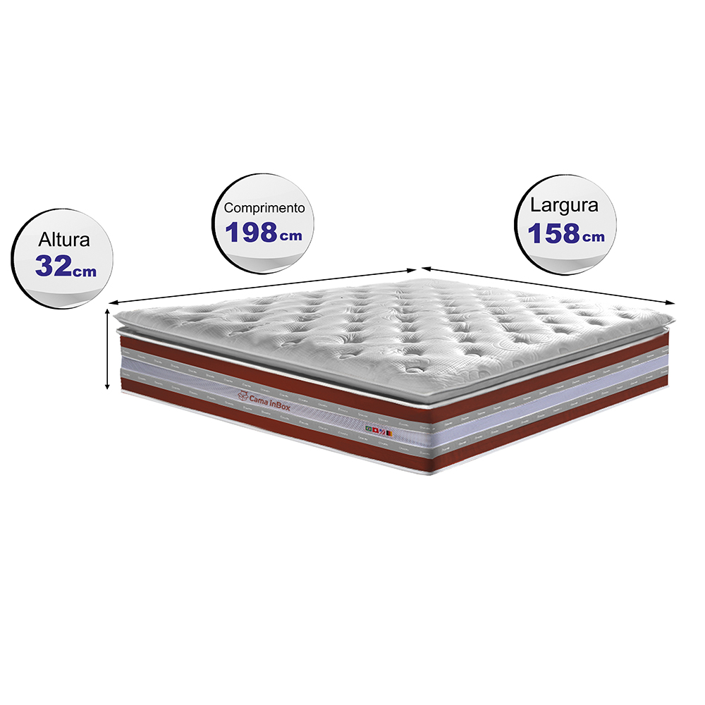 Colchão Queen de Molas Ensacadas D33 com Pillow TOP Cama inBox Select 158x198x32 Vermelho