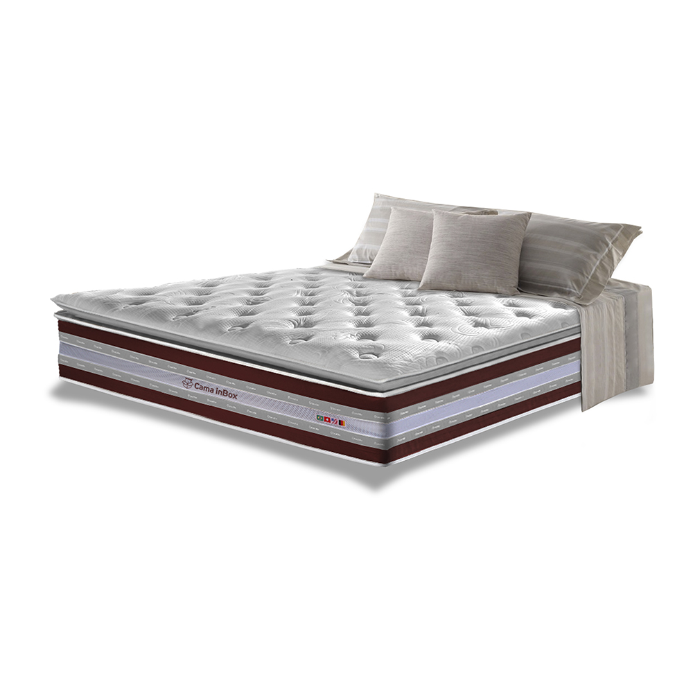 Colchão Queen de Molas Ensacadas D33 com Pillow TOP Cama inBox Select 158x198x32 Vinho