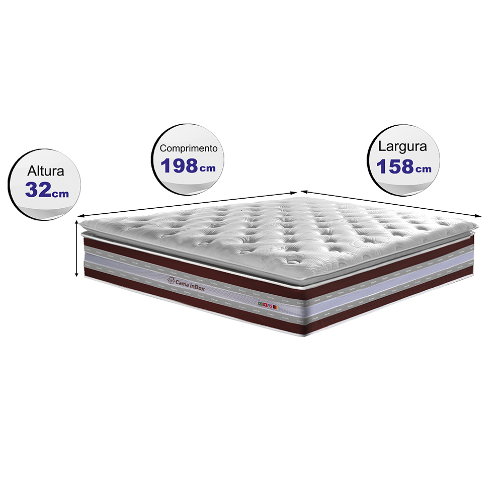 Colchão Queen de Molas Ensacadas D33 com Pillow TOP Cama inBox Select 158x198x32 Vinho