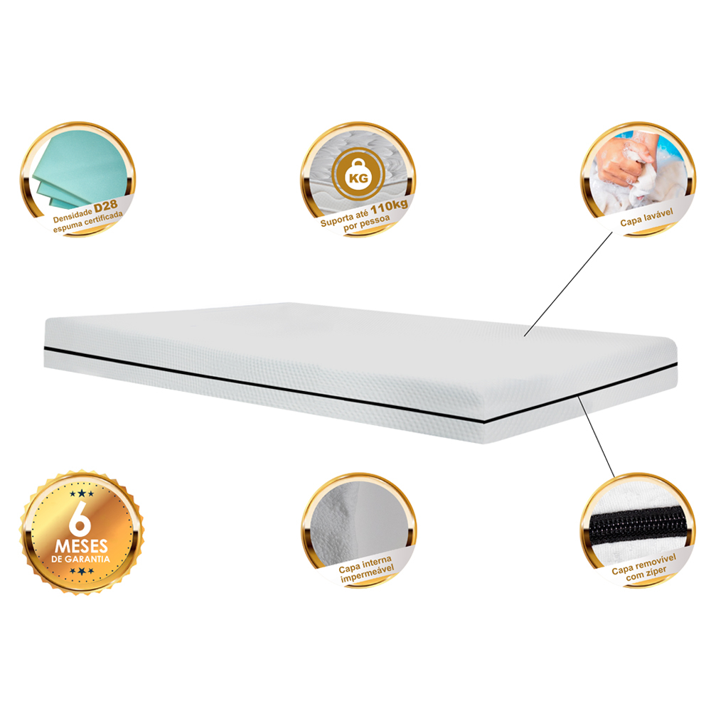Colchão Solteiro D28 Safe Personal Impermeável Cama inBox 88x188x16 Branco