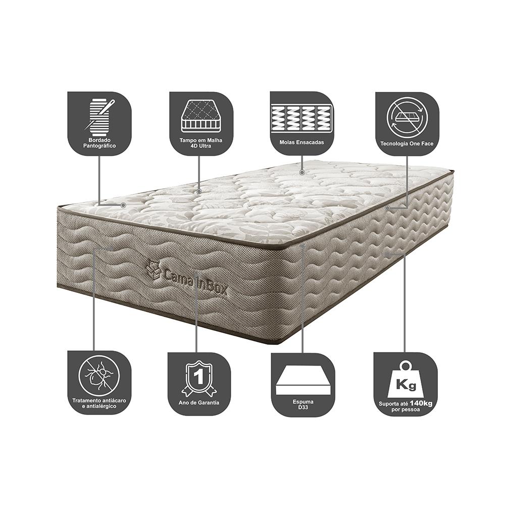 Colchão Solteiro Molas Ensacadas Euro 88x188x32 Cama inBox Ocean Bege