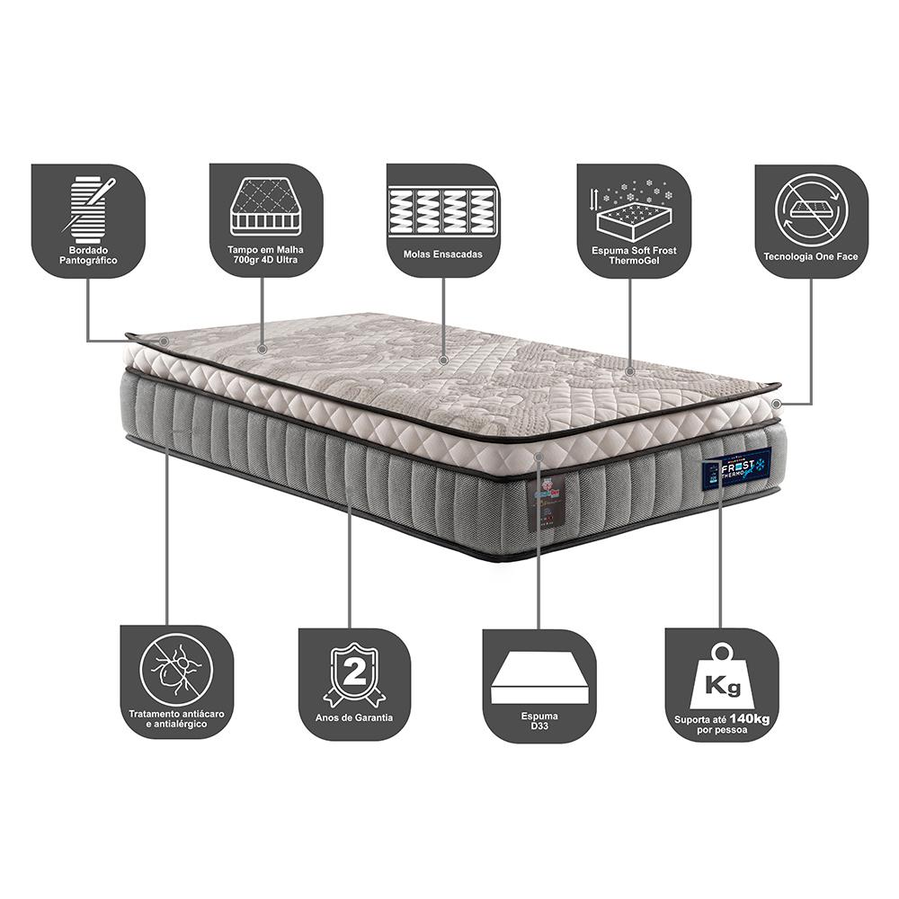Colchão Solteiro Molas Ensacadas Euro Pillow 88x188x31 Cama inBox Frost ThermoGel