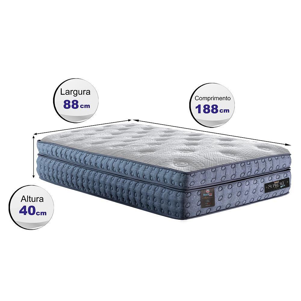 Colchão Solteiro Molas Ensacadas Euro Pillow 88x188x40 Cama inBox Supreme Confort Gel Living