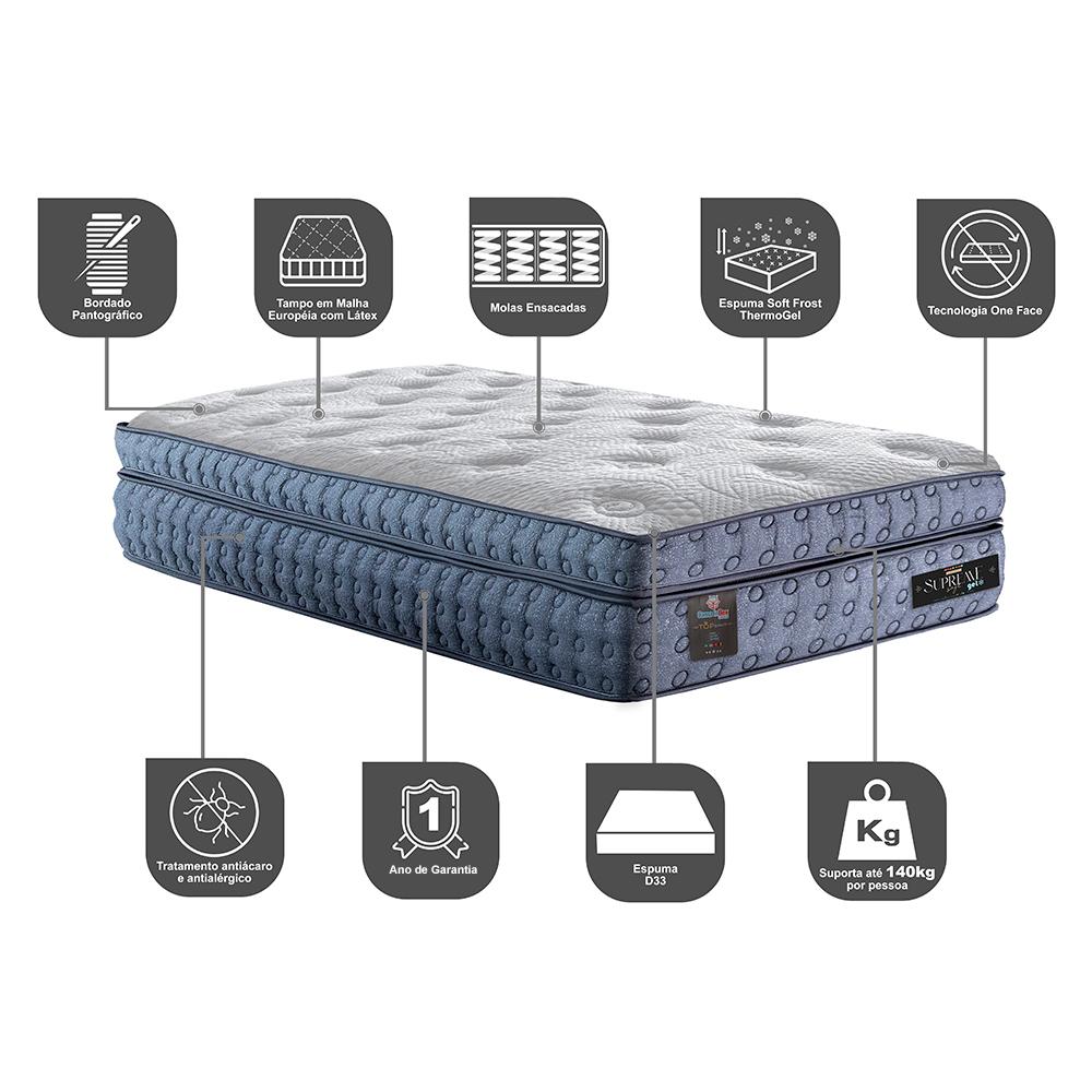 Colchão Solteiro Molas Ensacadas Euro Pillow 88x188x40 Cama inBox Supreme Confort Gel Living