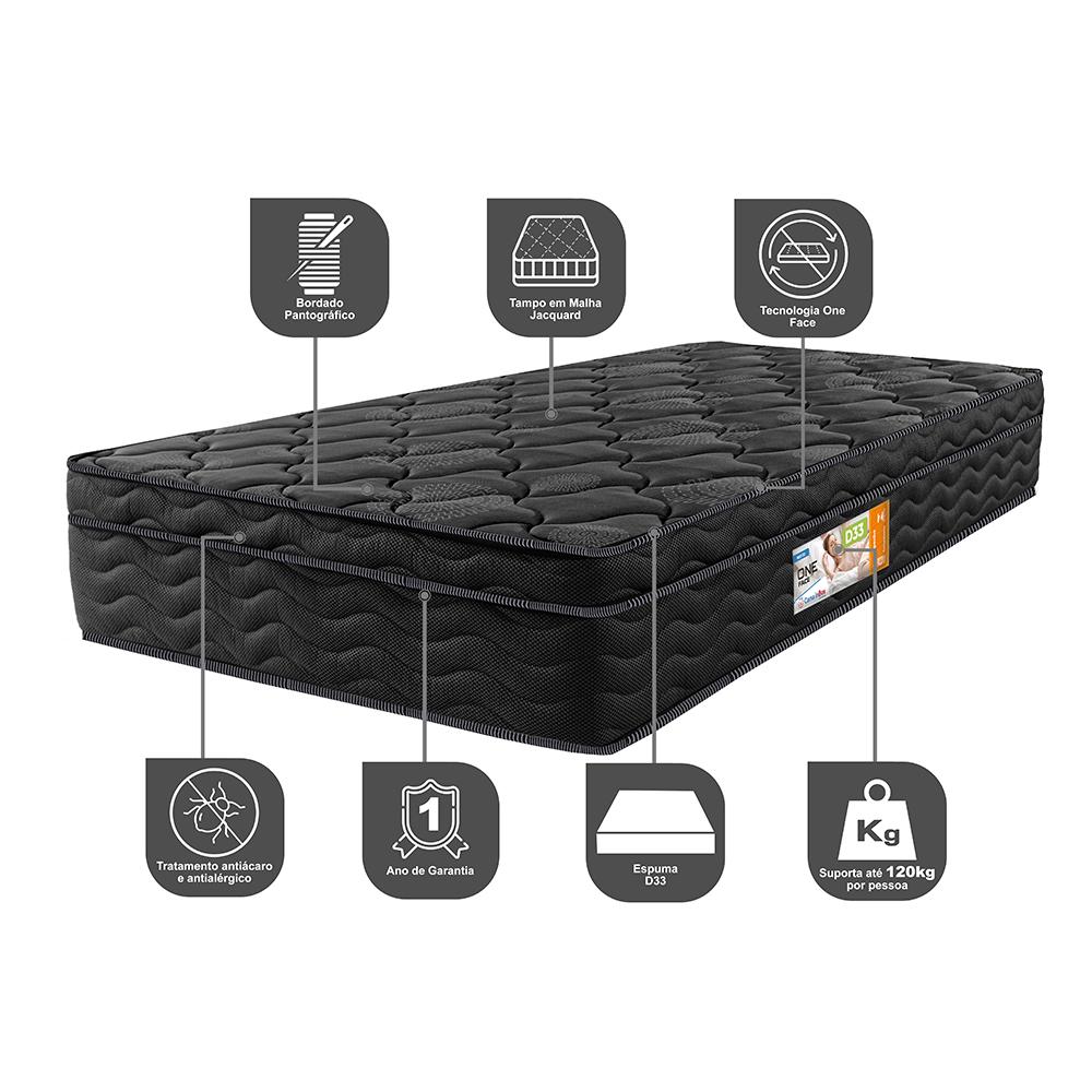 Colchão Solteiro Ortopédico Black 88x188x28 One Face Espuma D33 Preto