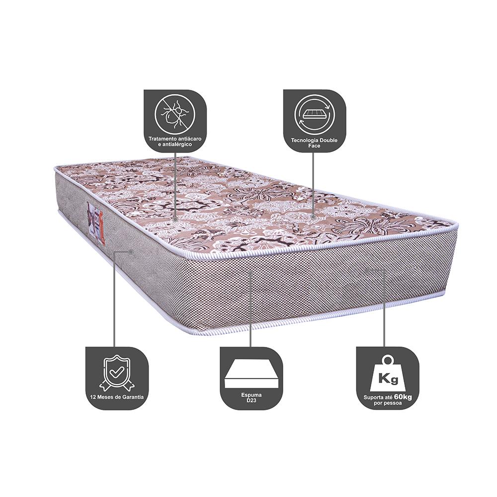 Colchão Solteiro de Espuma D20 88x188x12cm Safe Cama inBox Floral