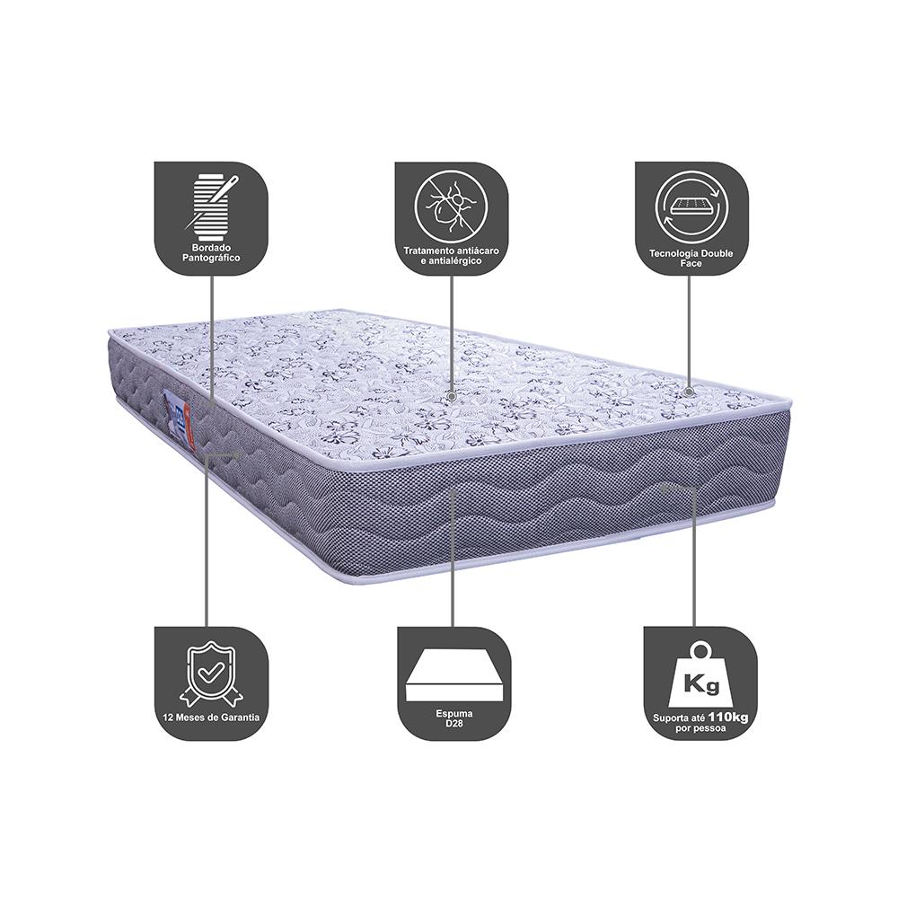 Colchão Solteiro de Espuma D28 78x188x14cm Personal Cama inBox Cinza