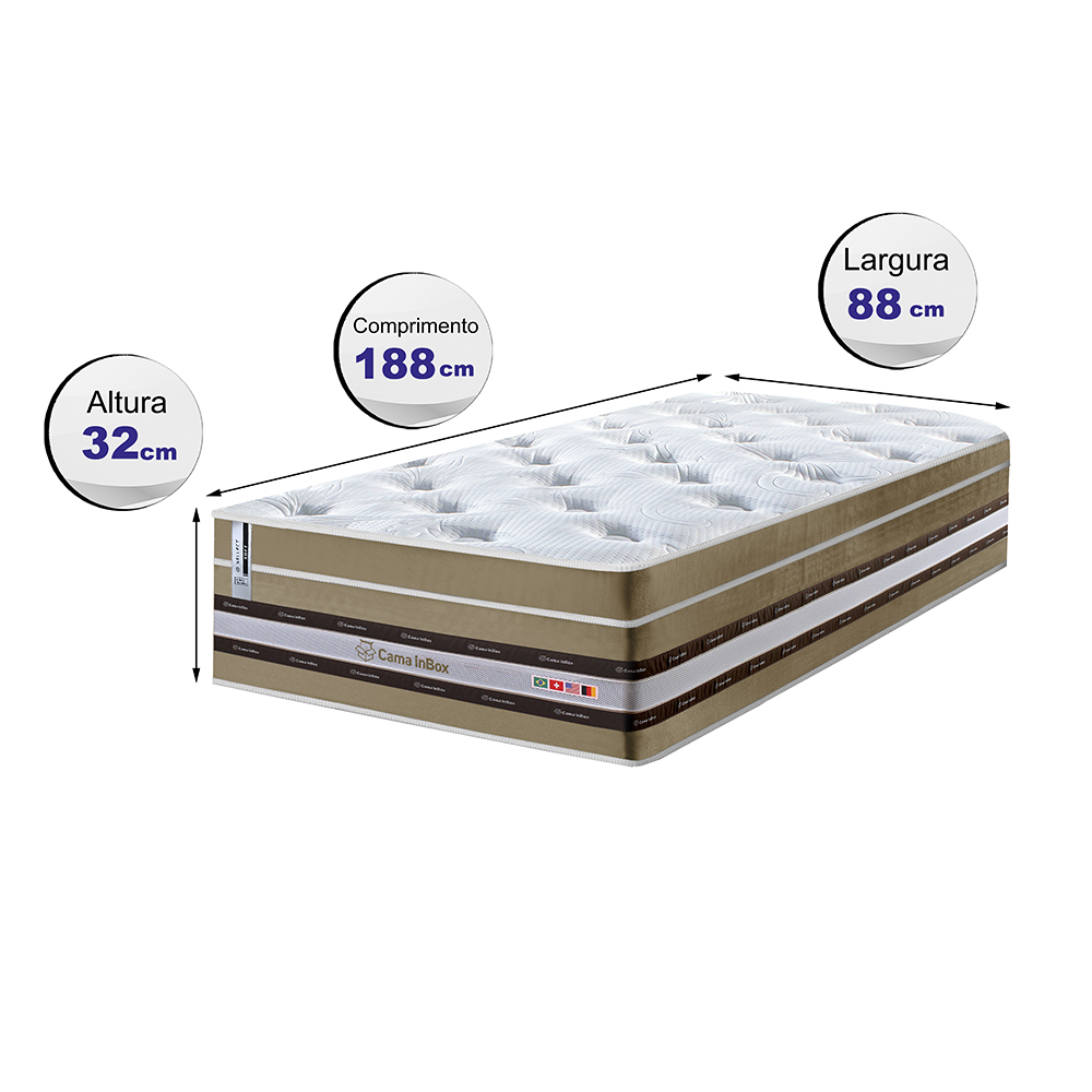 Colchão Solteiro de Molas Ensacadas Cama inBox Select Euro Soft 88x188x32 Bege