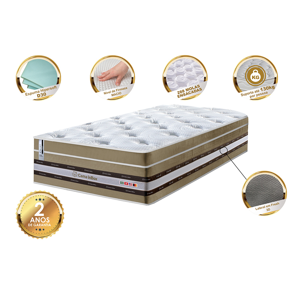 Colchão Solteiro de Molas Ensacadas Cama inBox Select Euro Soft 88x188x32 Bege