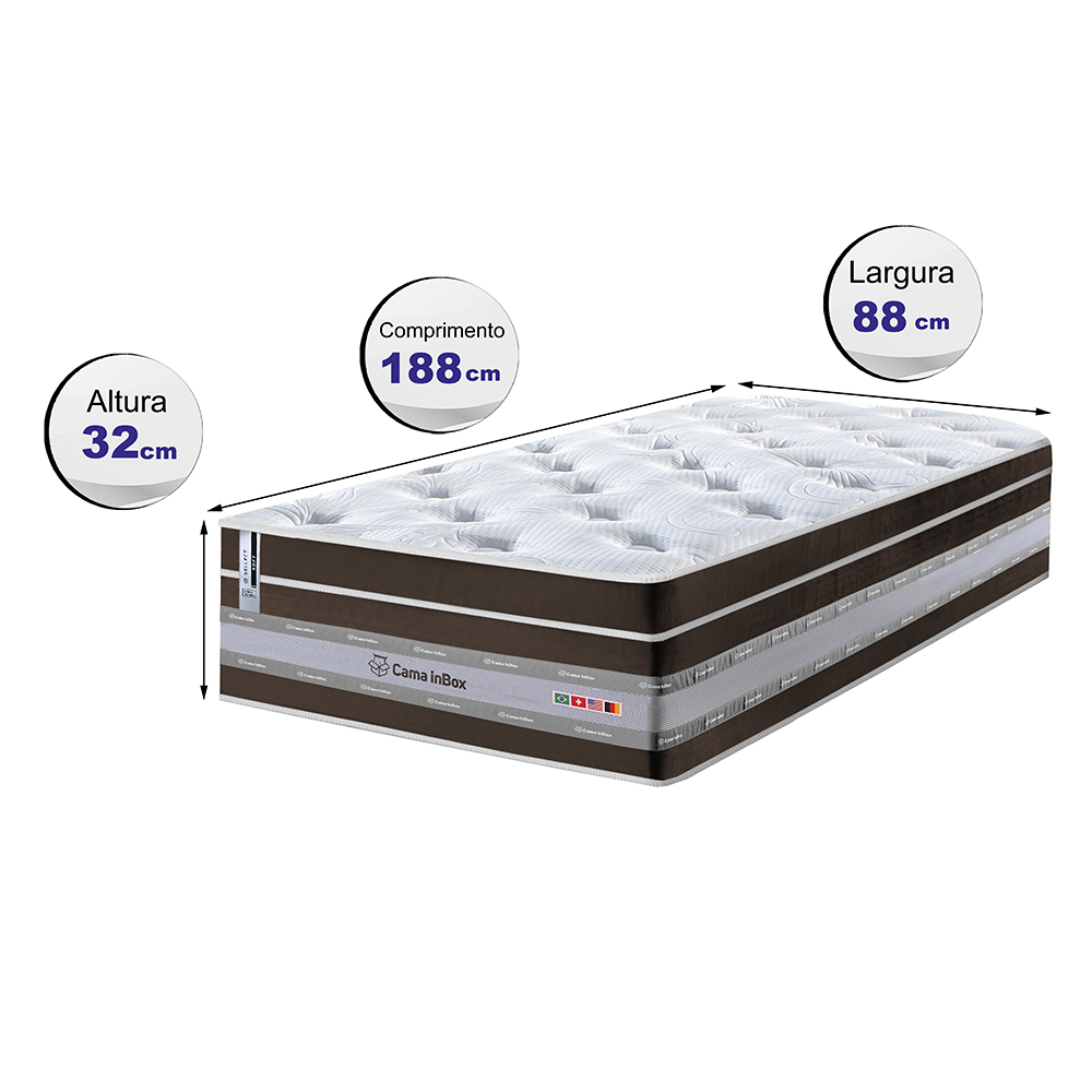 Colchão Solteiro de Molas Ensacadas Cama inBox Select Euro Soft 88x188x32 Café
