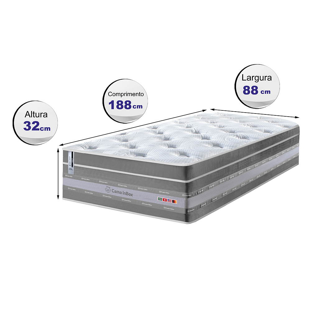 Colchão Solteiro de Molas Ensacadas Cama inBox Select Euro Soft 88x188x32 Cinza