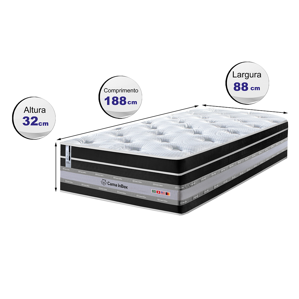 Colchão Solteiro de Molas Ensacadas Cama inBox Select Euro Soft 88x188x32 Preto