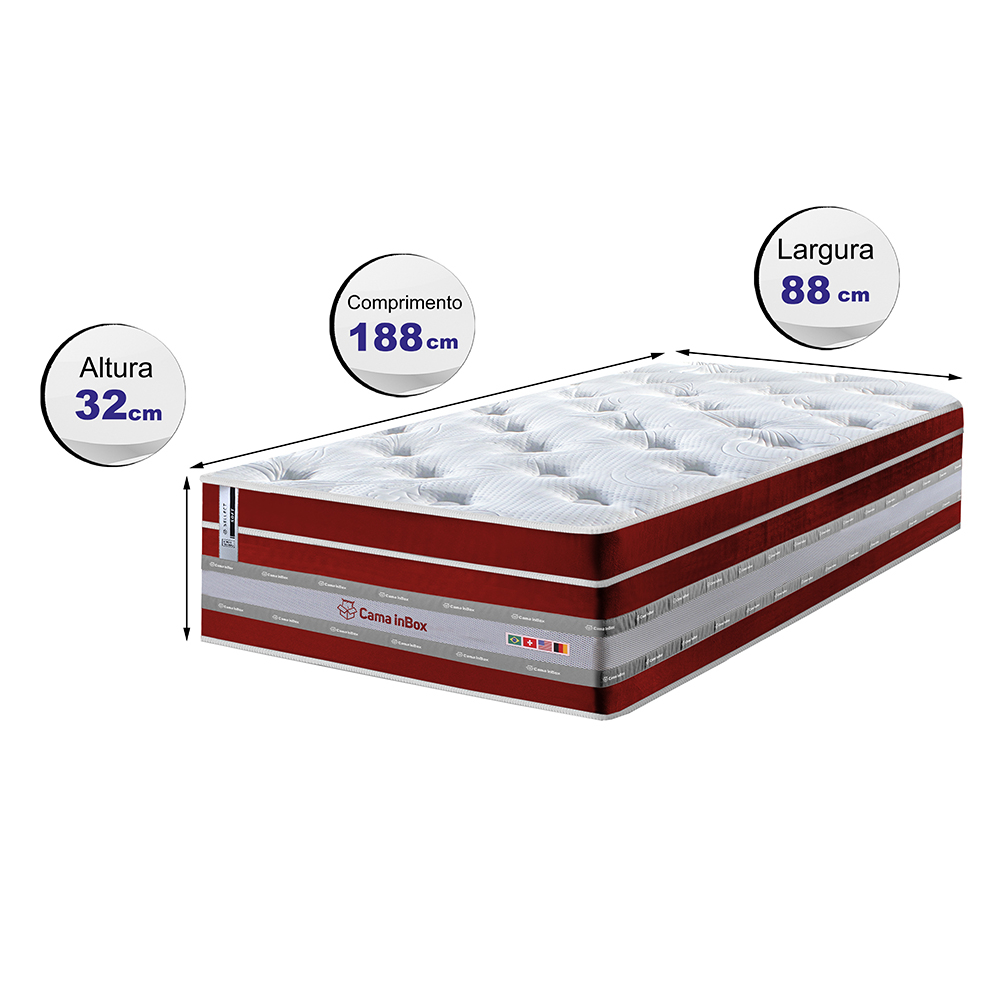 Colchão Solteiro de Molas Ensacadas Cama inBox Select Euro Soft 88x188x32 Vermelho
