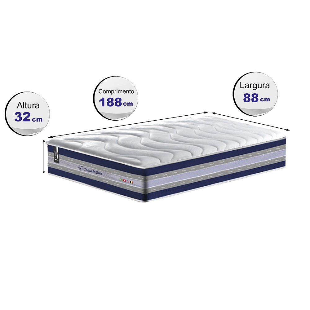 Colchão Solteiro de Molas Ensacadas D33 Cama inBox Select Firme 88x188x32 Azul