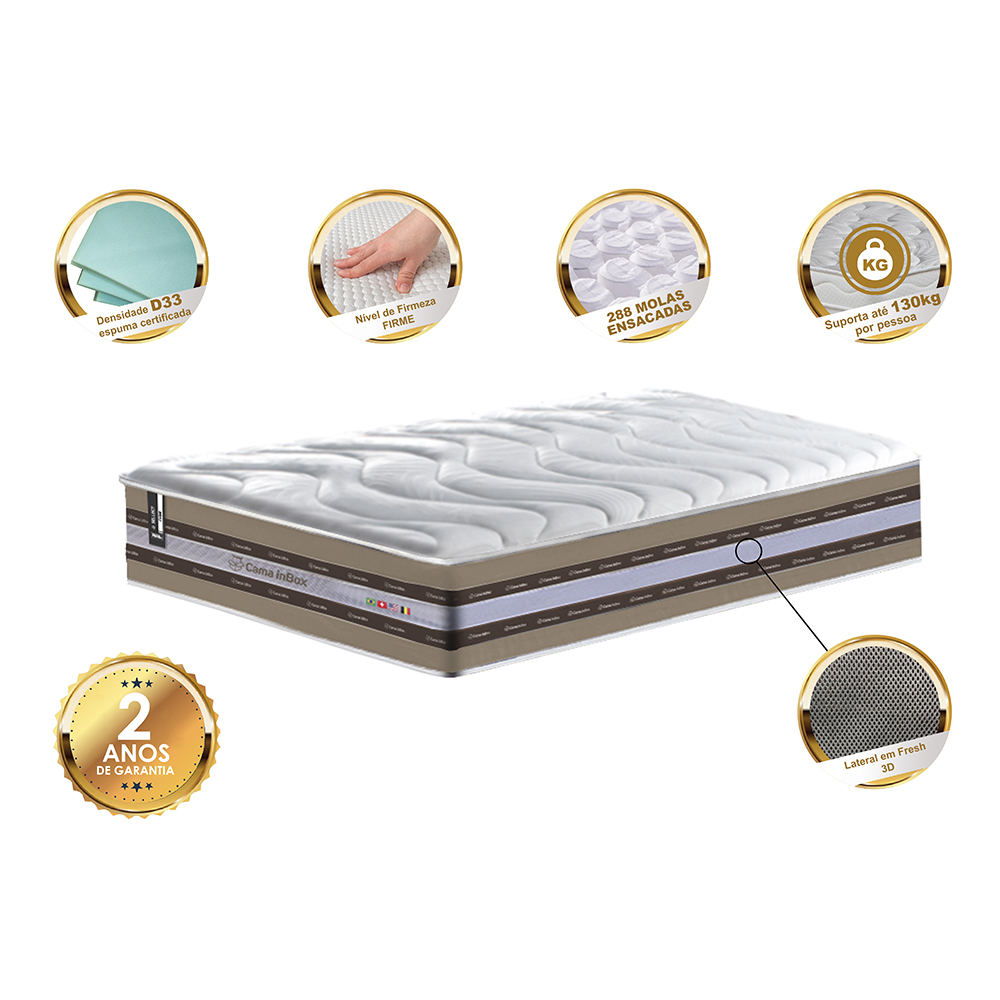 Colchão Solteiro de Molas Ensacadas D33 Cama inBox Select Firme 88x188x32 Bege