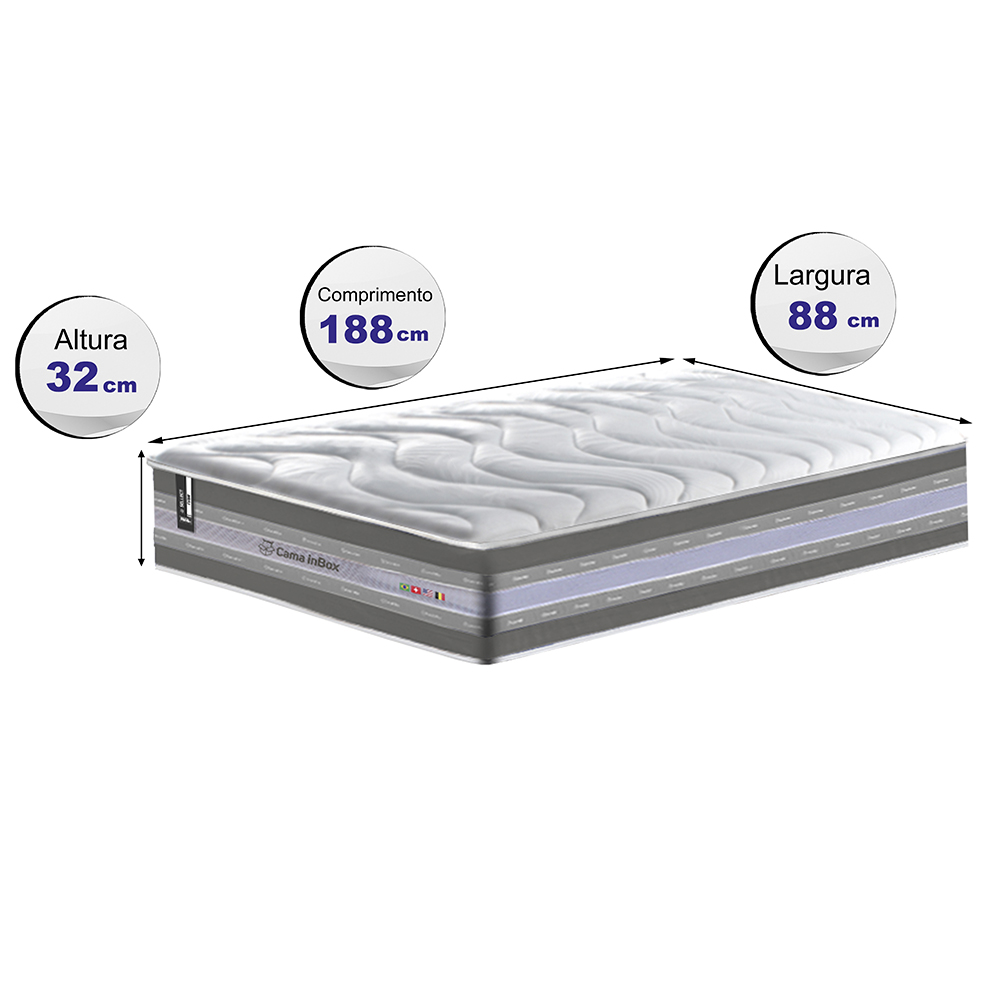 Colchão Solteiro de Molas Ensacadas D33 Cama inBox Select Firme 88x188x32 Cinza