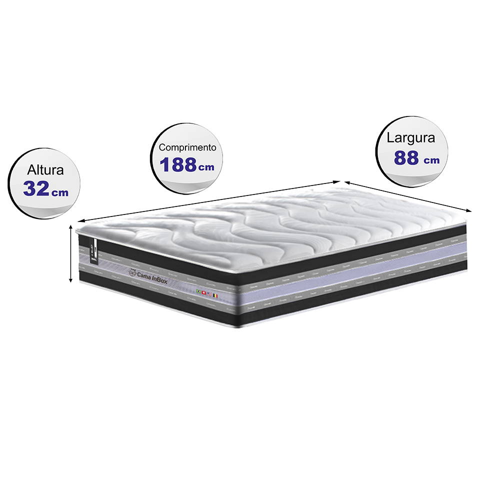Colchão Solteiro de Molas Ensacadas D33 Cama inBox Select Firme 88x188x32 Preto