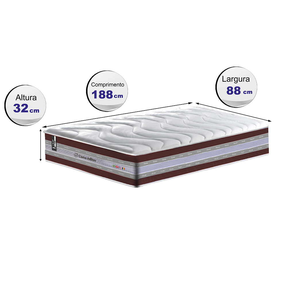 Colchão Solteiro de Molas Ensacadas D33 Cama inBox Select Firme 88x188x32 Vinho